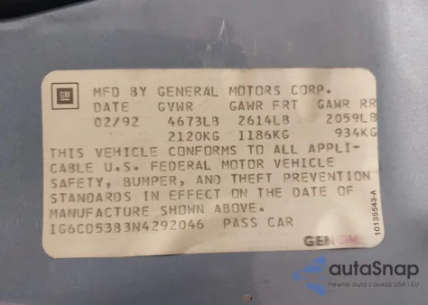 1992 Cadillac Deville from USA, damaged, VIN 1G6CD53B3N4292046